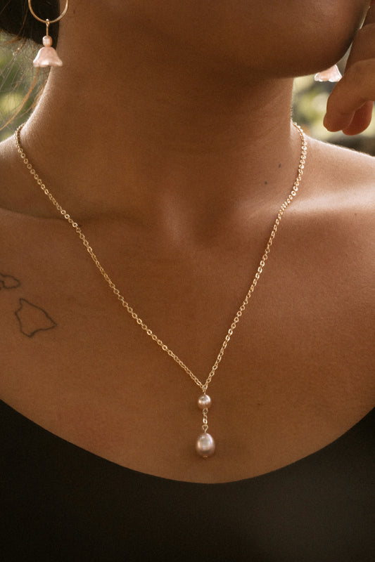 Pink pearl stack necklace